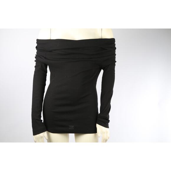 ROSETTA GETTY T-Shirt Black Cotton Off Shoulder Long Sleeve Stretch Size S - Picture 10 of 14